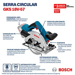 Serra circular Bosch GKS 18V-57 com disco Sem bateria