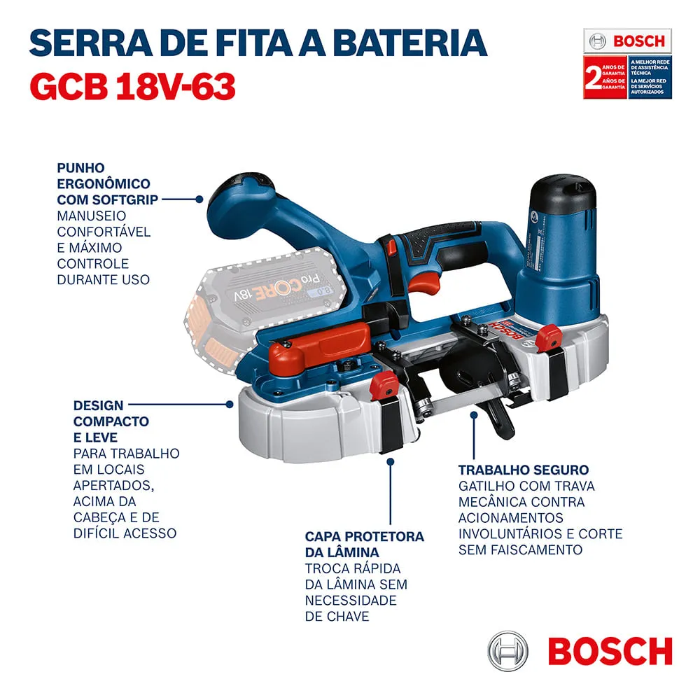 Serra de Fita Bosch GCB 18V-63 Sem bateria