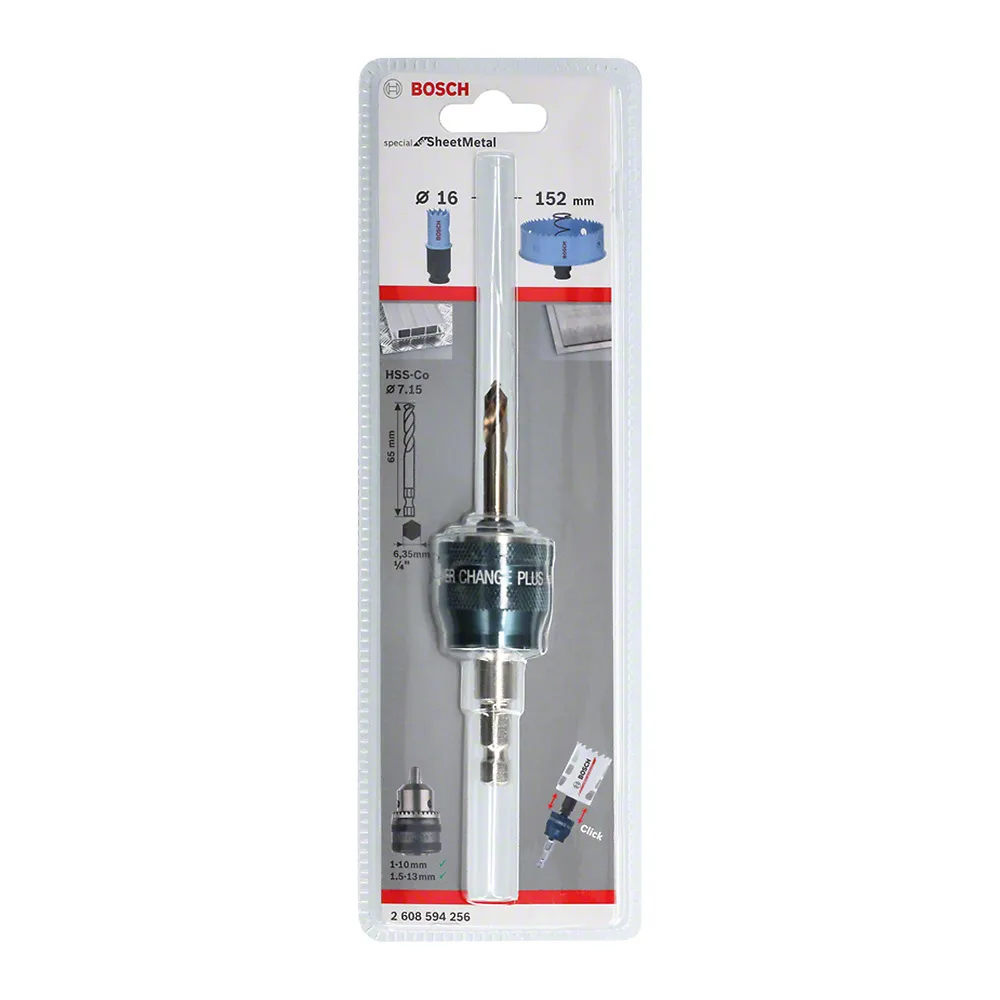 Suporte de troca rápida para serra copo PowerChange Plus hex 8,7 mm com broca para metal HSS-Co Ø 7,15x65 mm